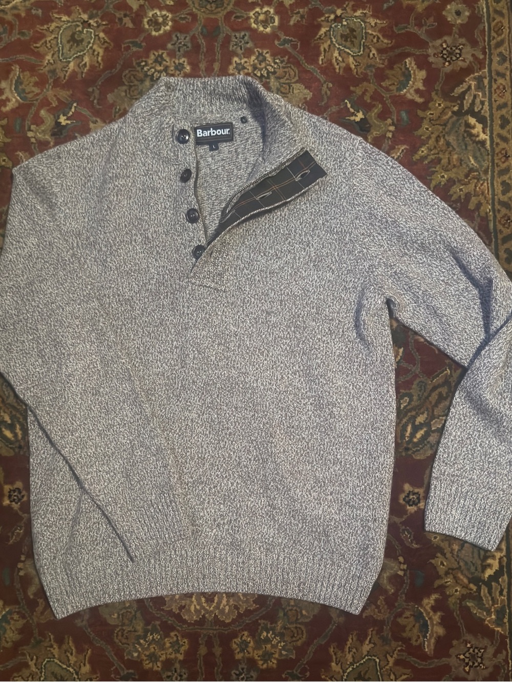 Barbour Men's Grey Marled Zip-Neck Sweater